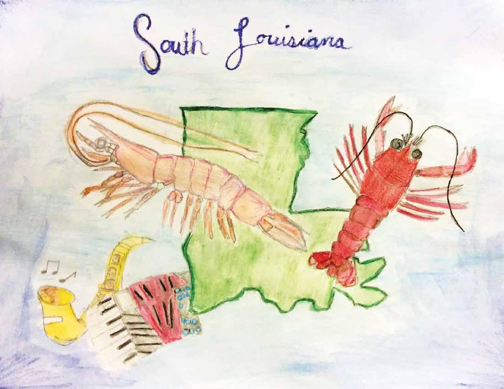 Sheyla Rodriguez, 3 rd Place, Grand Lake High School, 8 th grade I drew a crawfish and a shrimp because that is the most popular food down