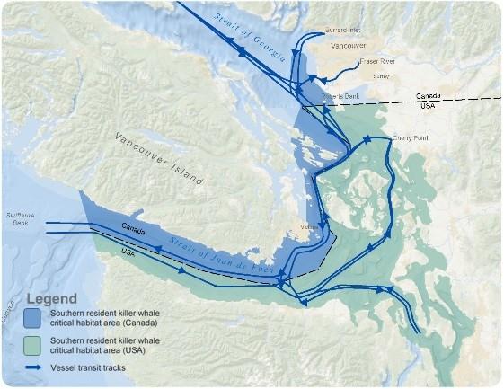 Image: Southern resident killer whale critical habitat and shipping lanes. Navigate with care. 4.