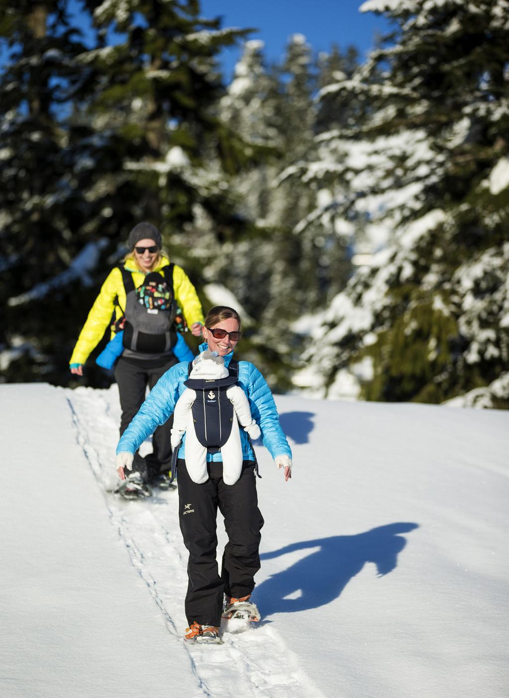A SNOWSHOE ADVENTURE FOR EVERYONE With clinics for beginners, new parents, racers