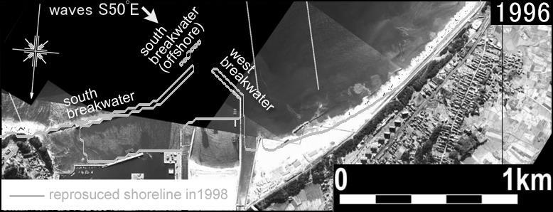 Y. Ohki, et al. (a) Comparison of shoreline position (1998) (b) Comparison of shoreline position (2009) Fig. 2 Calculated bathymetry in 1998 to be used for initial bathymetry in prediction.