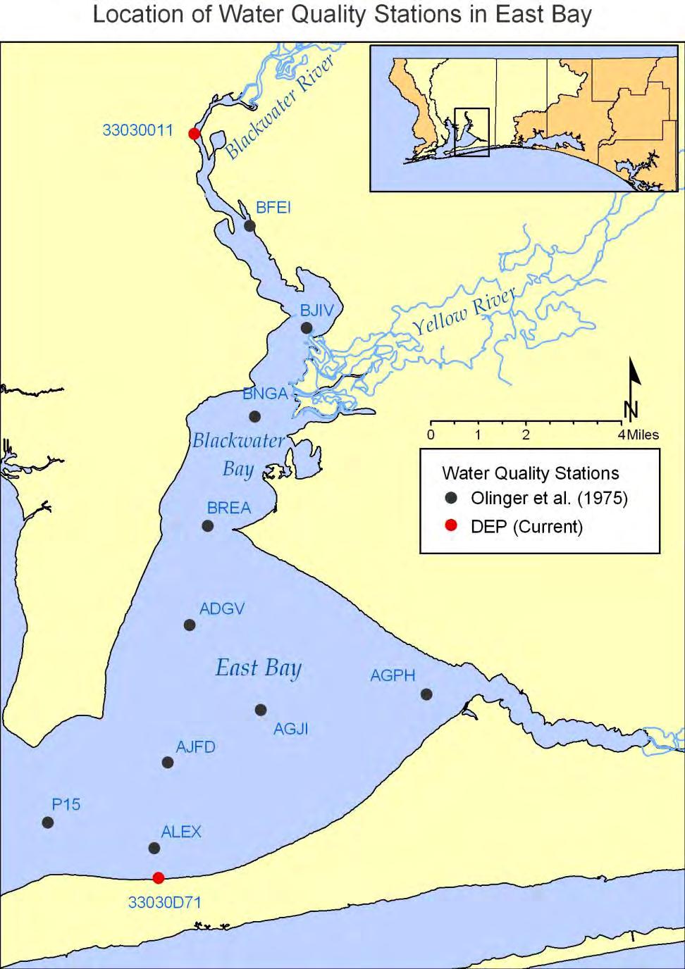 Figure 13. Location of water quality stations in Blackwater and East Bays.