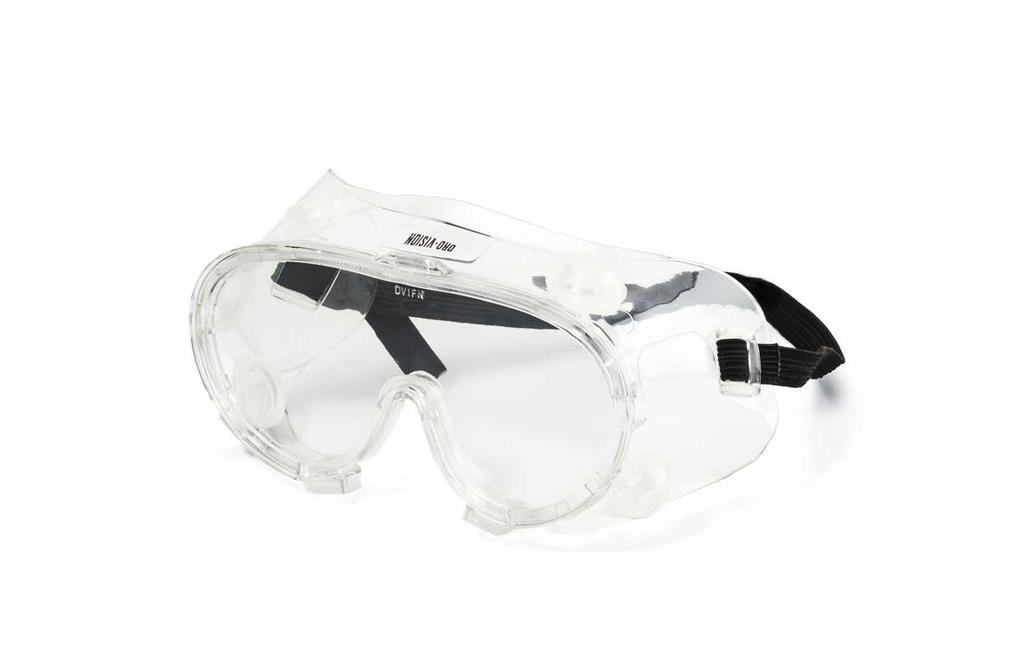 DV-001AM GOGGLES INORMATION Clear polycarbonate mono lens 12 mm elasticated & adjustable headband High quality vinyl frame Efficient indirect
