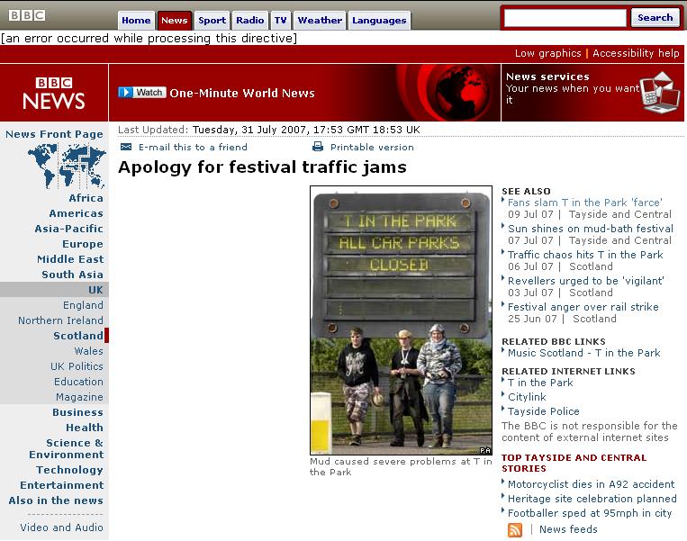 Last Updated: Tuesday, 10 July 2012, 17:53 GMT 18:53 UK Revellers furious over festival chaos Music lovers are in uproar after bad weather and train strikes caused 15 kilometre tail-backs on the
