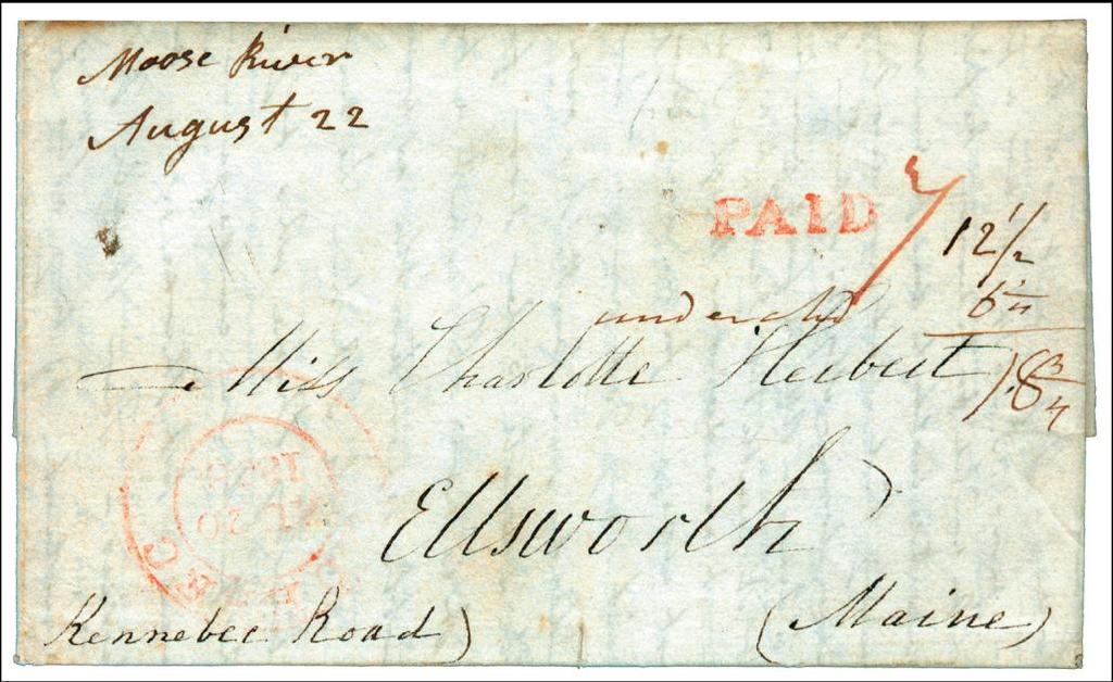 S.A. via the Kennebec Road due south from Quebec. Both Prepaid 7d Canadian with U.S. Postage Collect Both are routed per Kennebec or Kennebec Road