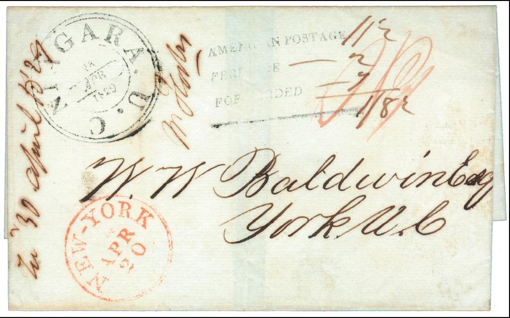 from New York With the three line Ferriage Handstamp AMERICAN