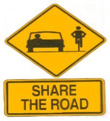 The Shared Use Lane Single File Sign is used to warn motorists and cyclists that cyclists are allowed full use of the lane ahead and to warn motorists that the lane is too narrow for side-byside