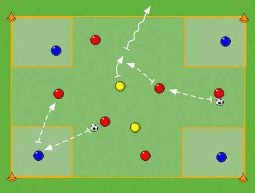 Week 6 Possession Small Group possession under pressure. Set up a 30 x 40 yard field, put a small square in each corner. Place one player in each corner.