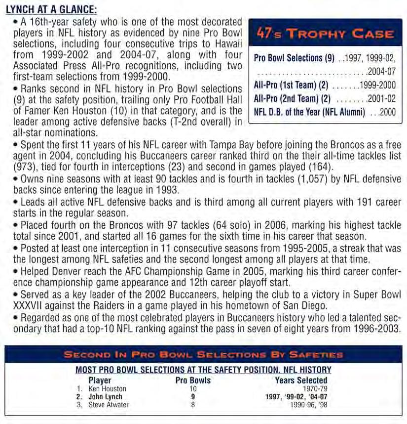 John Lynch, Page 3 Media Guide Excerpts 2008 Denver