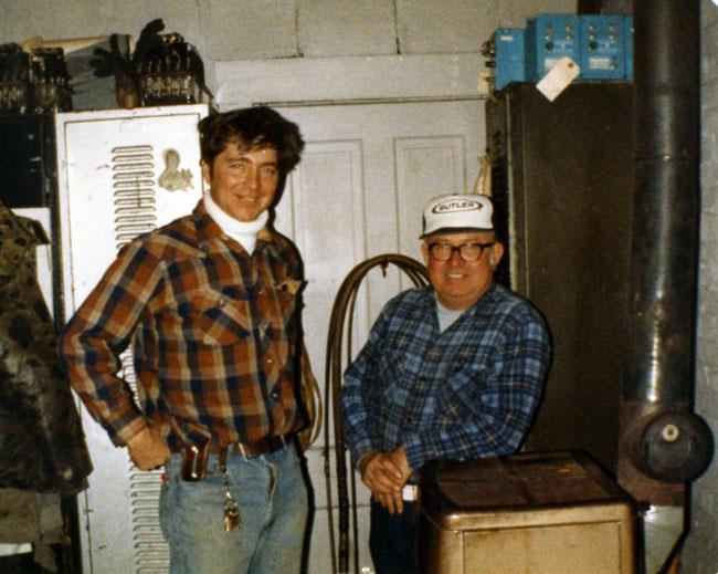 Toby Jameson (left) and Marlin [Minnow] Farber, both Signalmen on a Travel Crew in the early 1980 s, pictured here at Clyman Jct.