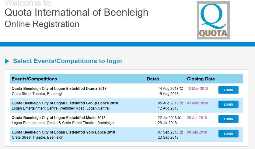 2018 Quota Beenleigh Logan City Council Eisteddfod Solo Dance Schedule Entries will only be available online and payments are to be made using Bank Transfer or PayPal.
