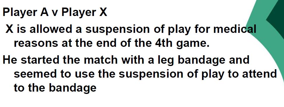 Suspension of play due to Medical Break Not allowed according to 3.4.