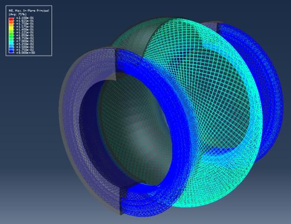 Inner metal rotating flange of expansion joint Figure 1: Visual of the pipe expansion joint model in Abaqus CAE made with the Taniq FEA Toolbox The expansion joint under consideration has an inner
