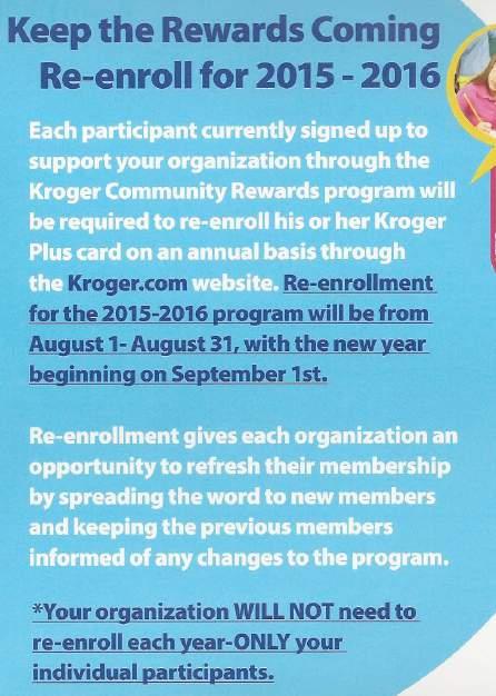 Kroger Community Rewards The new Kroger program has been completed the first year.