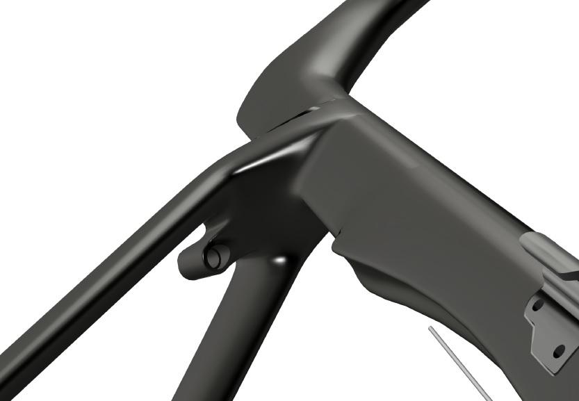 Seat stays design. The special structure keeps the top end of the rear wheel far enough from the seat stay itself.