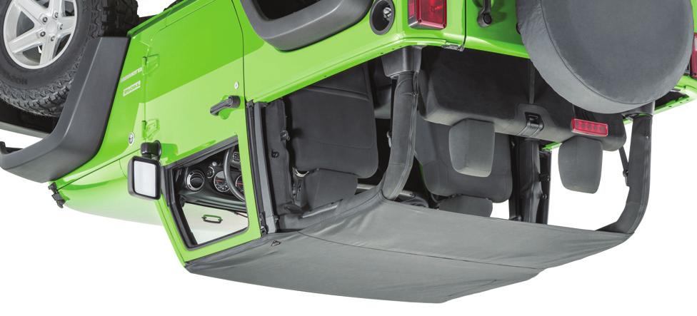 sport bars. Wrap the flap above the door opening around the horizontal sport bar and then fasten the hook and loop closure. Repeat on both sides of the vehicle.