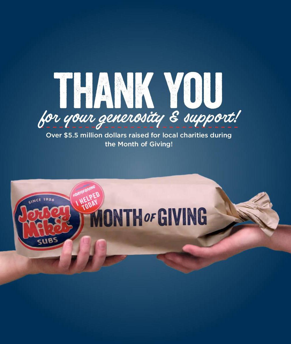 Nearly $7,000 was raised for LEEP by Jersey Mike's Subs during the Month of Giving May 2017 Dear LEEP