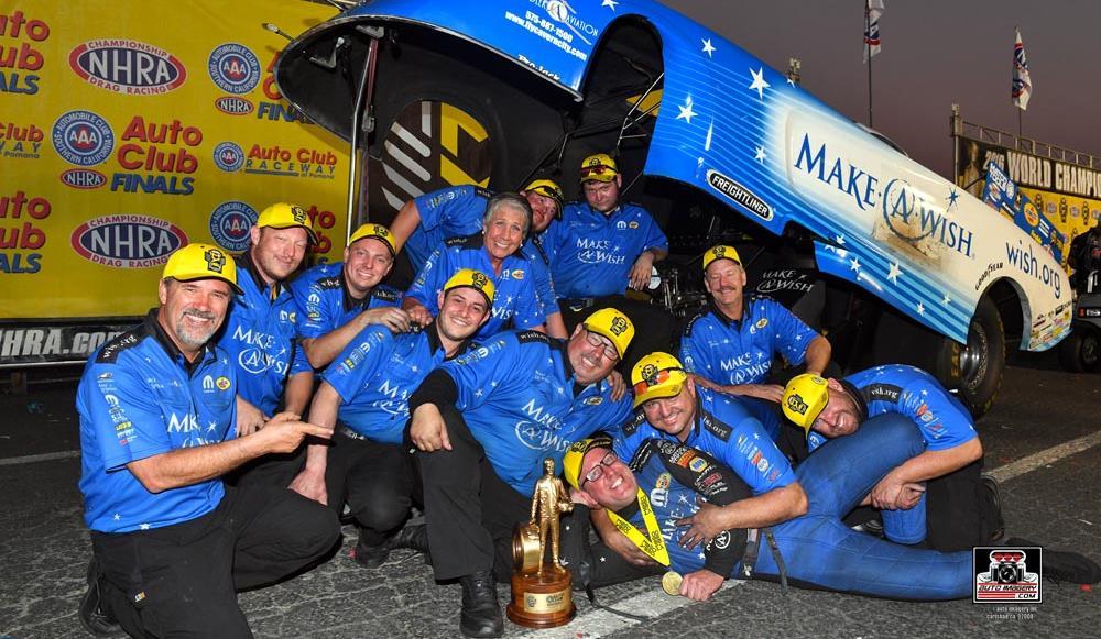 Chandler won the Funny Car title Sunday to close the 2016 NHRA Mello Yello Drag Racing season. It was Johnson s third title of the year, which is the most ever in a year for the veteran driver.