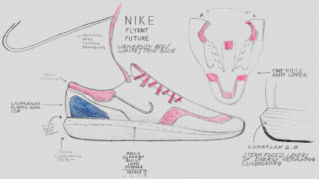 DRAWING The NIKE Flyknit Future is a silhouette inspired by the Flyknit Racer.