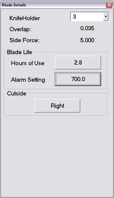 Blade Details SOFTWARE USER INTERFACE To view Blade Details for any knifeholder on the system, press/click its icon on the Main Screen.