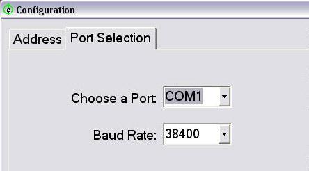 SOFTWARE USER INTERFACE Configuration Port Selection Tab Select which port the software will use