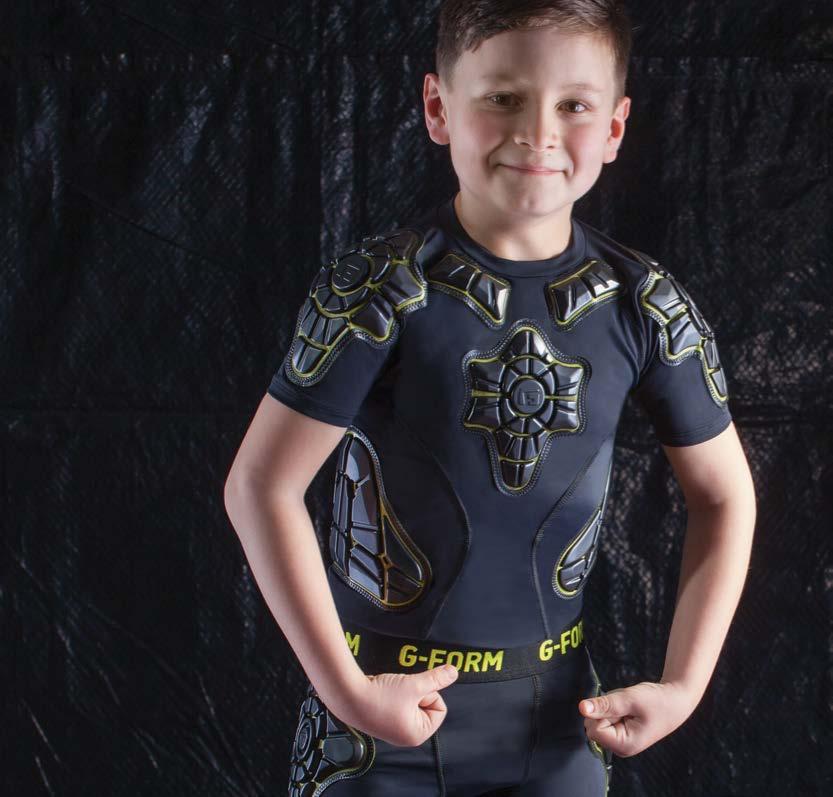 YELLOW YOUTH PRO-X SHIRT SIZES S - XL FEATURES Youth-specific compression fit Body-mapped, impact-absorbing RPT pads protect from impact at the ribs,