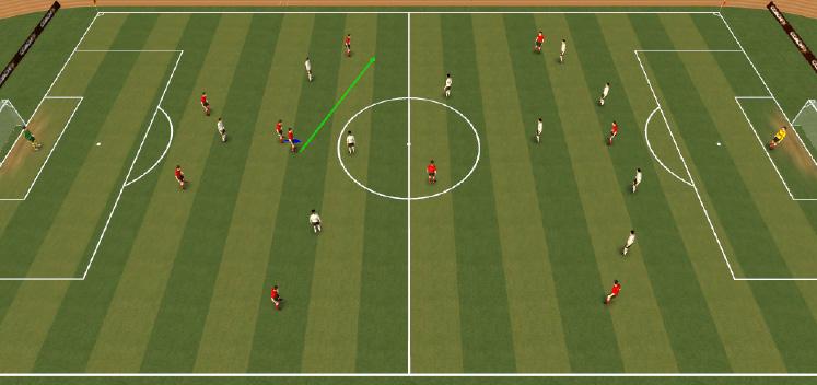 11v11 Quick Free kicks TECHNICAL: Quick free kick game Full 8v8/11v11 field 2 teams both playing 4-3-3 Teams compete for possession to score.