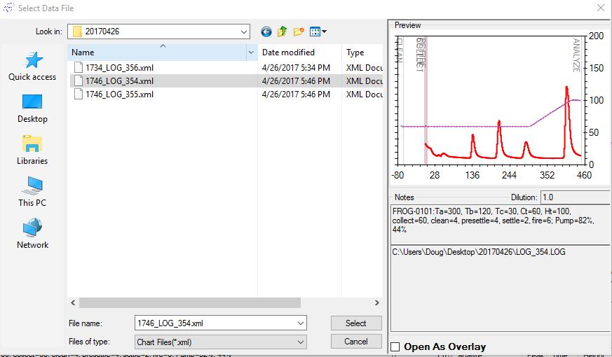 Figure 4.7-4: File Selection Screen 17. A preview chromatogram of the selected file appears to the right of the file list (Figure 4.7-4). 18.