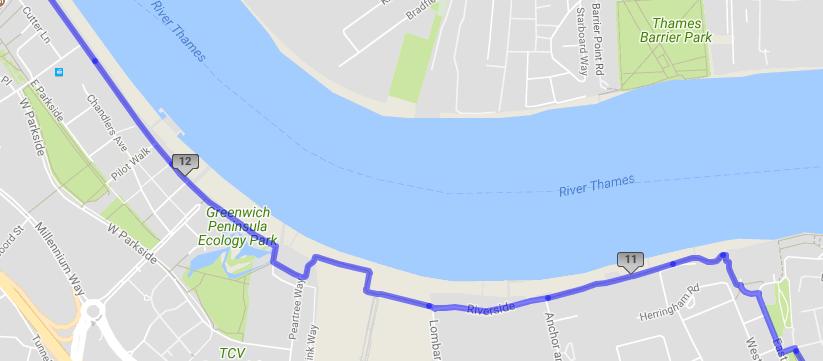 The diversion is very well signposted and you will return to the Thames just after the Thames Barrier.