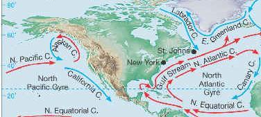 2. Ocean Currents North Pacific Current brings warm water / air to coast of British Columbia.