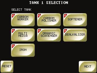 Section 4.7 INTERFACE SETUP MEDIA TANK SETUP 1. Press Media Tank Setup button. 2. The following menu options will appear. Press Tank # that is to be programmed. 3. Press Carbon Worker and press Next.