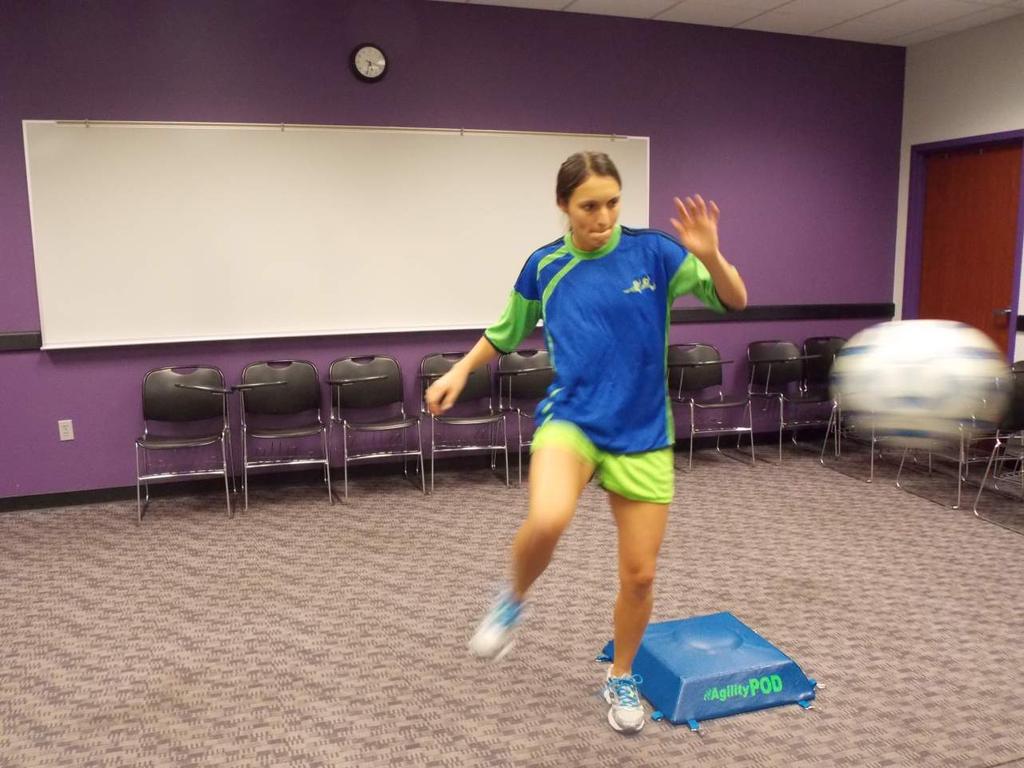 SOCCER EXERCISES DAILY S 1 STEP 1 The player starts by standing next to the POD so that it is on their right side.