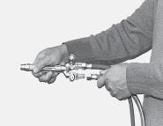 8. Connect hoses to the check valve that is installed on the torch handle. (Oxygen is right-handed and fuel gas is left-handed.) (fig 7) If any traces of oil or grease are found, do not use.
