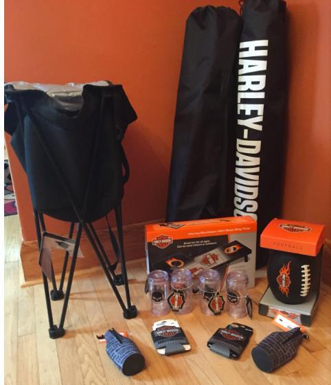 Item/Donor (if applicable) Outdoor Theme basket of Harley Davidson Products Donated by Ozaukee Wolf Pack Team Description/Value (if known) Two folding Quad Chairs - $80.