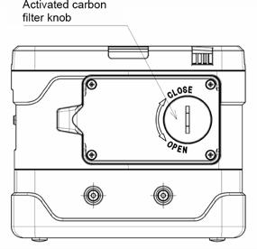 4 Maintenance 4-4. Filter replacement 1) Using a coin, etc., turn the activated carbon filter knob counterclockwise (in a direction indicated as OPEN in this figure) to remove it.