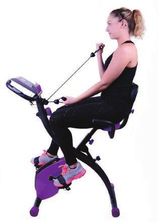 USING FLEX BIKE ULTRA TM Lean back against backrest and grab both resistance band handles. Keeping your back straight and elbows close to torso, pull the right handle towards right shoulder.