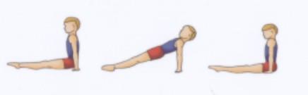 4) Pupils start in a sitting position, legs extended and torso straight with both arms along the body.