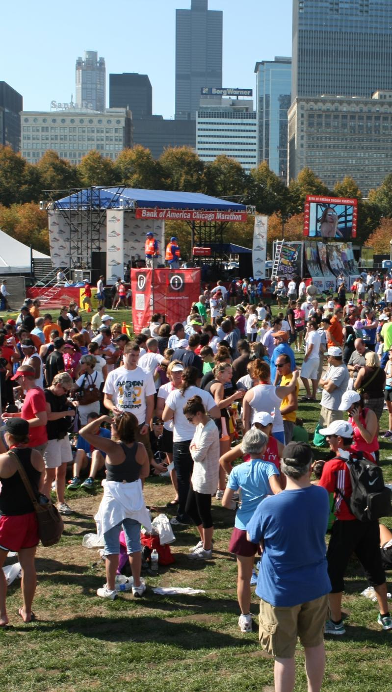 Post-Race Party Bank of America Chicago Marathon 27th Mile Post-Race Party Butler Field 9 a.m. 3:30 p.m. The Bank of America Chicago Marathon 27th Mile Post-Race Party will be held immediately following the race featuring live music, food and drinks.