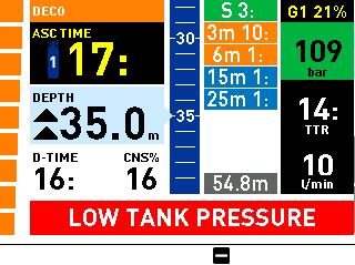 3.2.5 LOW TANK PRESSURE (IF OPTIONAL TANK MODULE IS USED) When Icon HD is used in conjunction with the bidirectional tank module, you will not only have tank pressure information clearly visible on