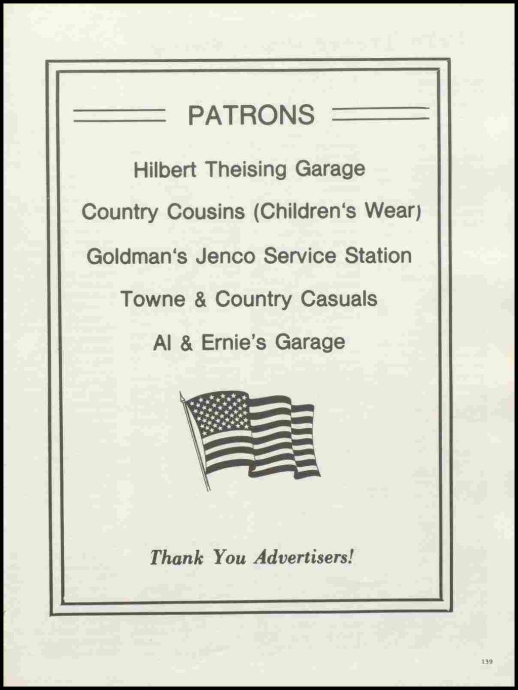 PATRONS Hilbert Theising Garage Country Cousins (Children's Wear) Goldman's Jenco