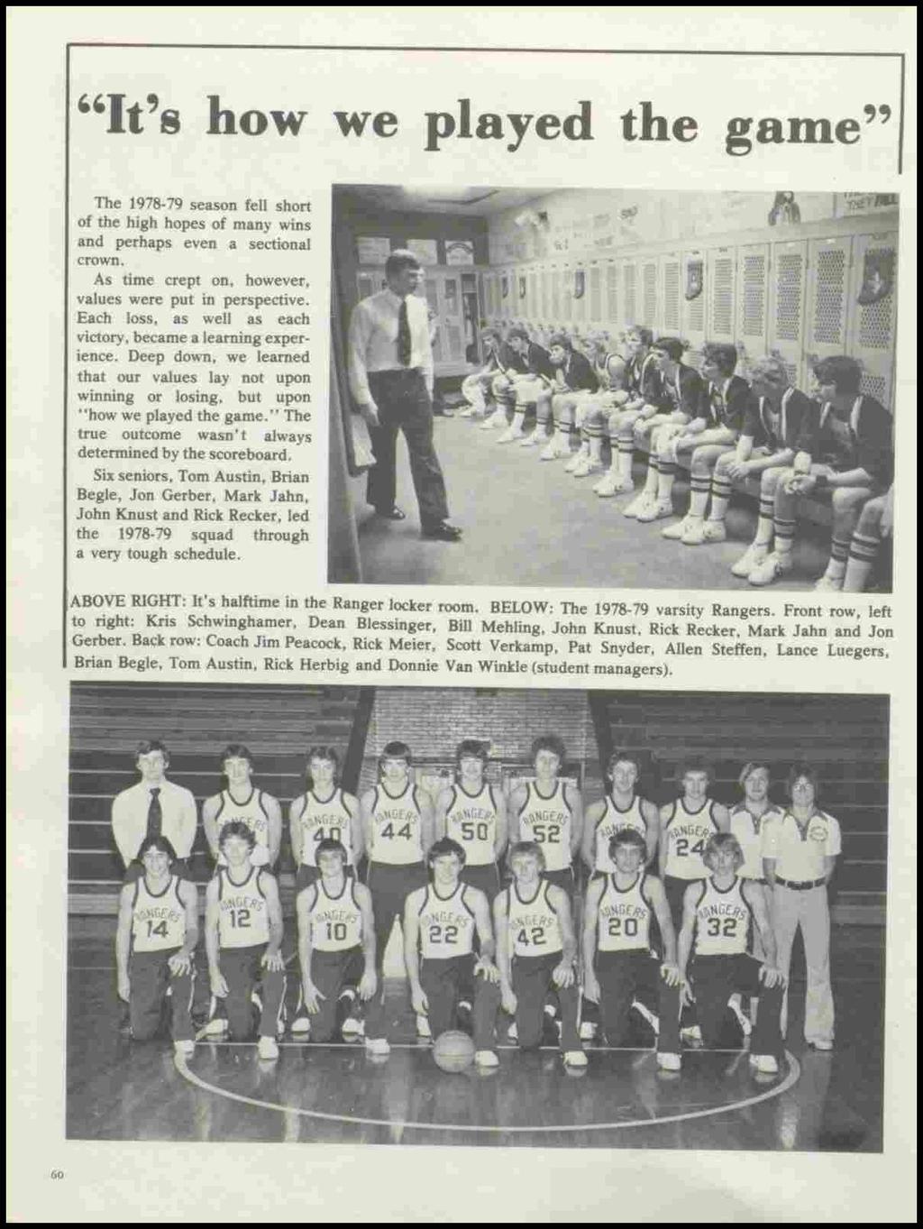 "It's how we played the game" The 1978-79 season fell short of the high hopes of many wins and perhaps even a sectional crown. As time crept on, however, values were put in perspective.