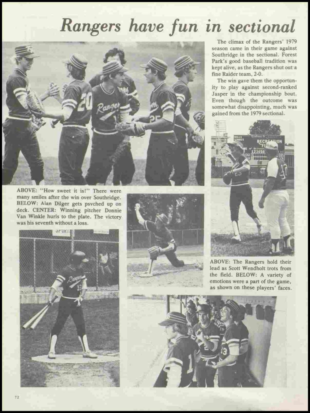 Rangers have fun zn sectional The climax of the Rangers' 1979 season came in their game against Southridge in the sectional.
