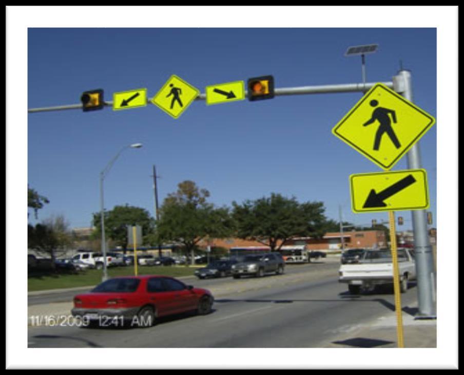 Variations of Overhead Pedestrian Crosswalk Signs May be warning or regulatory and may