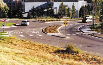 6.3.15 Right-turn bypass lanes Right-turn bypass lanes can be used in locations with minimal pedestrian and bicycle activity to improve capacity when heavy right-turning traffic exists.