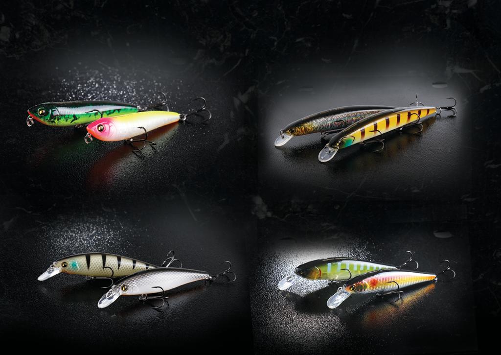 Large jerkbait with long cast system which allows long and accurate casting. It is aimed only for jerking. After jerk it slides sideward on a long distance with wobbling and rolling.