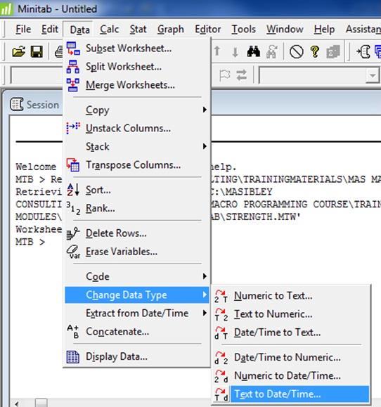 MTB 02 Change Data Type We notice that the first column is text when we need it to be date/time so it can used