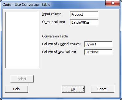 conversion table New column to be created with the looked up values.