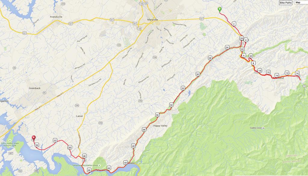 USBR21 - SPUR TO GREAT SMOKY MOUNTAINS NATIONAL PARK MILE TURNS ROADS Spur starts at mile 111.5 on main route 0.0 S Old Walland Highway 6.3 R cross bridge 6.