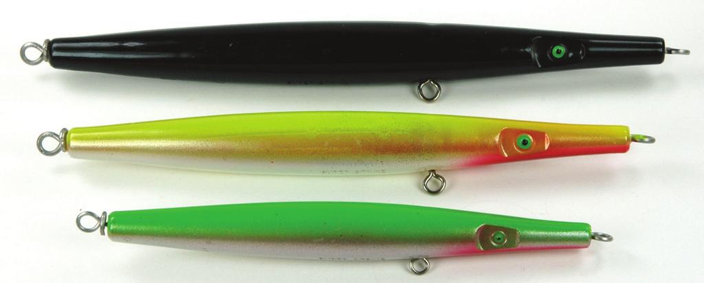 The bottom weights, engineered by Don Musso, allow precision shape and placement in the plastic lures.
