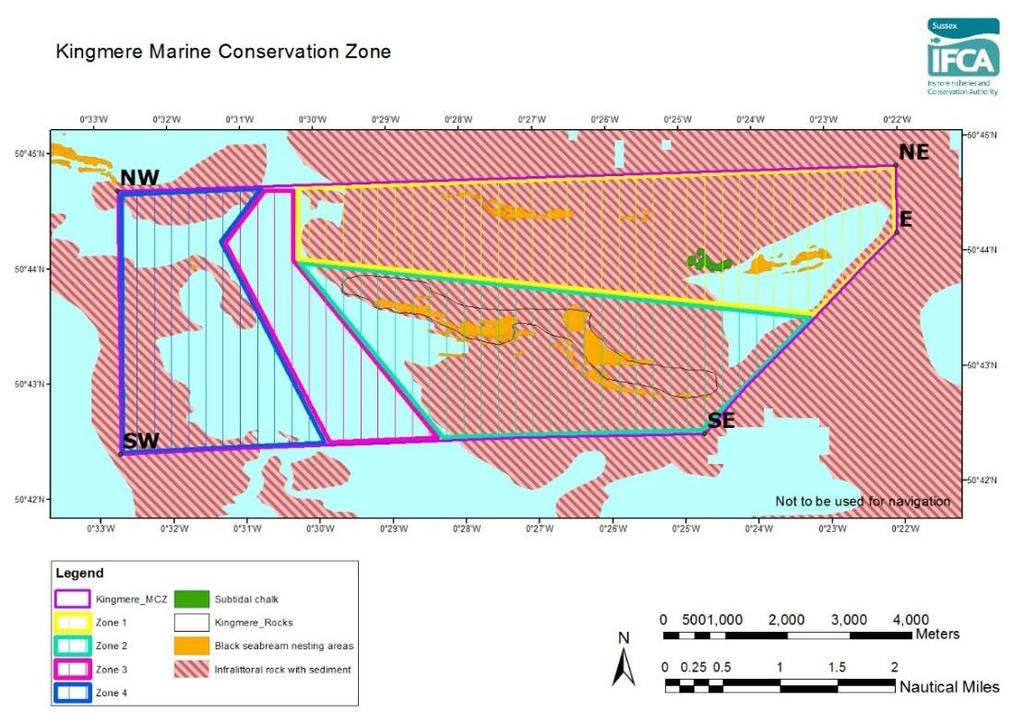 Figure 2. Kingmere Marine Conservation Zone, illustrating extent of area and management zones 1-4.