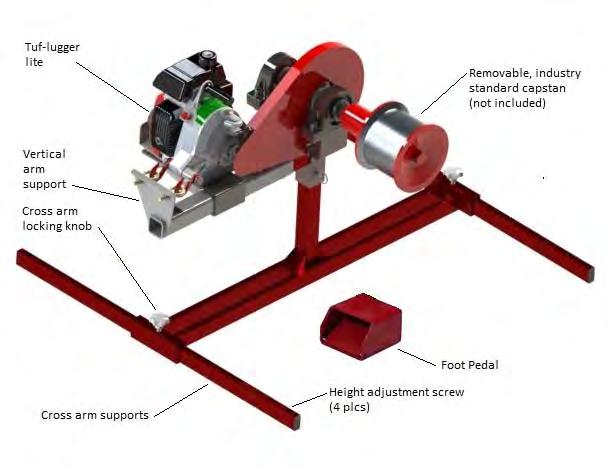The Fiber Cable Puller is a capstan winch primarily intended for pulling Fiber cable that requires a minimum bend radius, but is also equally capable of pulling rope or polyester pull tape.